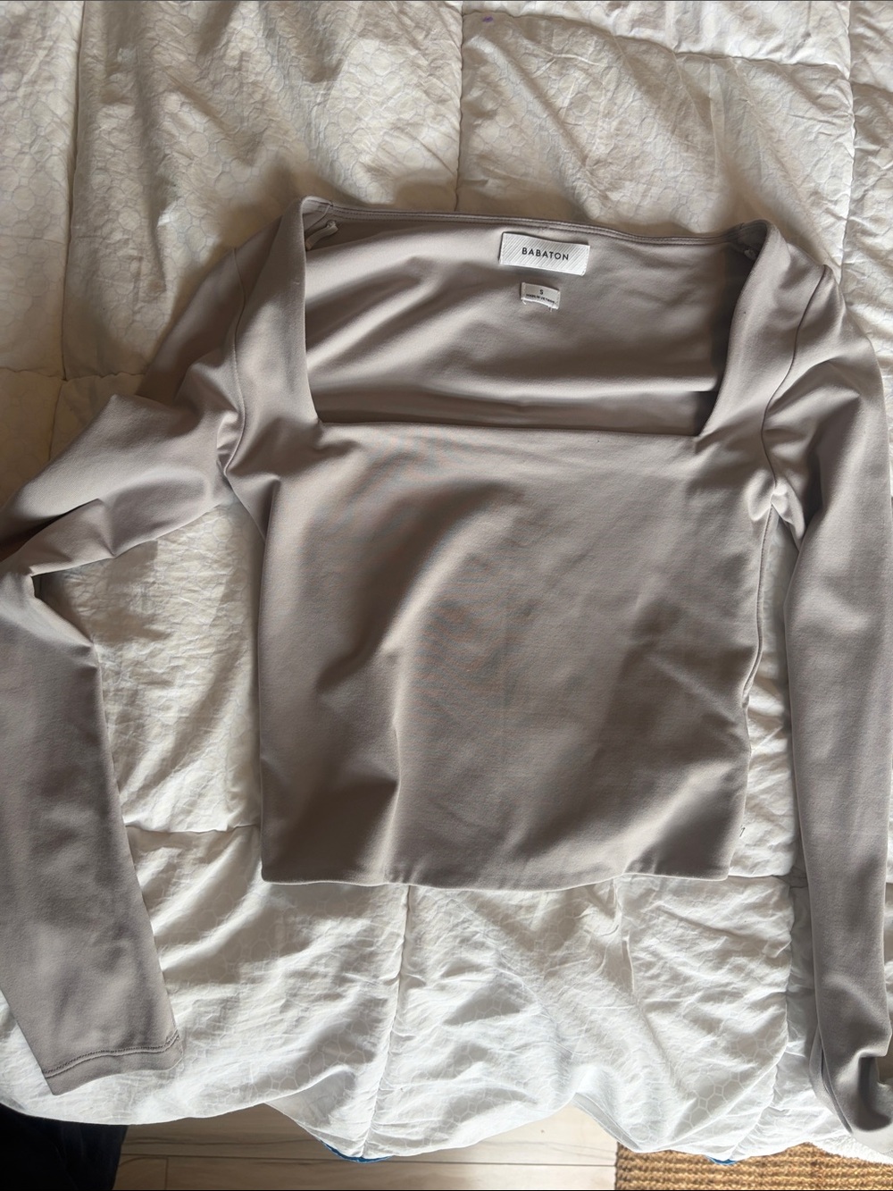 Babaton Taupe Square-Neck Long Sleeve Top